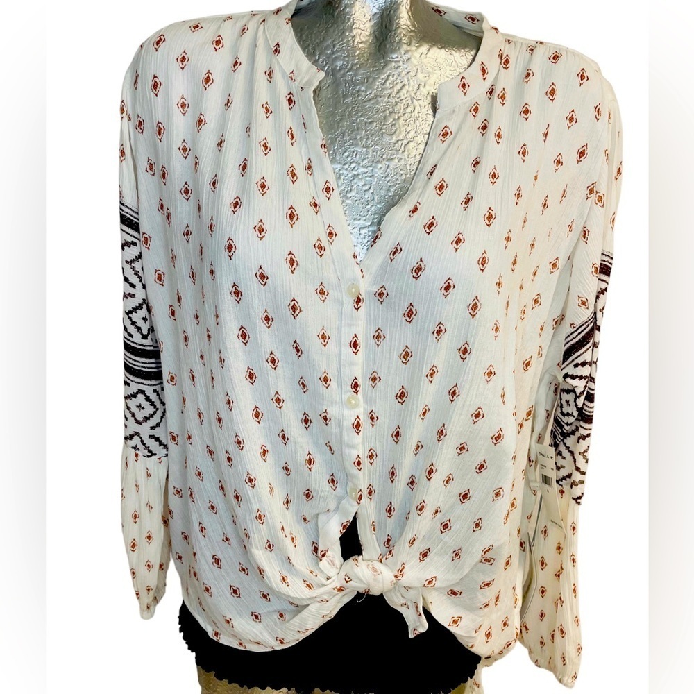 O’Neill Bohemian relaxed fit button front, Peasant Top, long sleeve, Medium - Picture 2 of 8